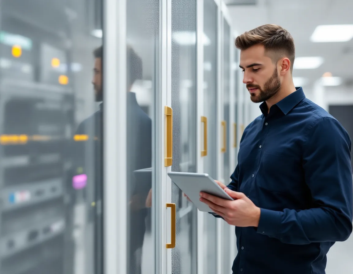 IT technician reviewing the server infrastructure that sits underneath Dynamics GP