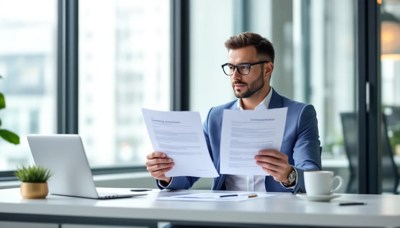 A finance director comparing two Dynamics GP partner proposals side by side at a desk